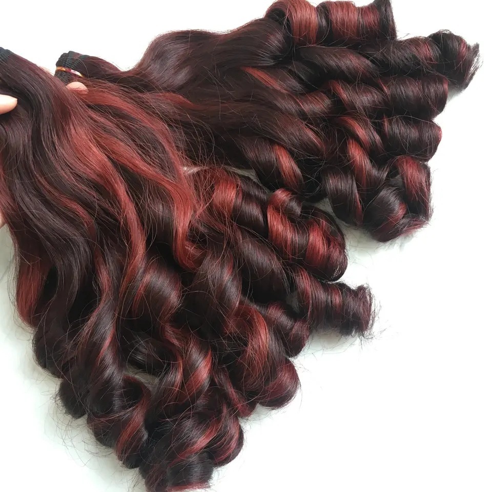 Bouncy Red Highlight Curly No Shedding No Tangle Funmi Human Hair