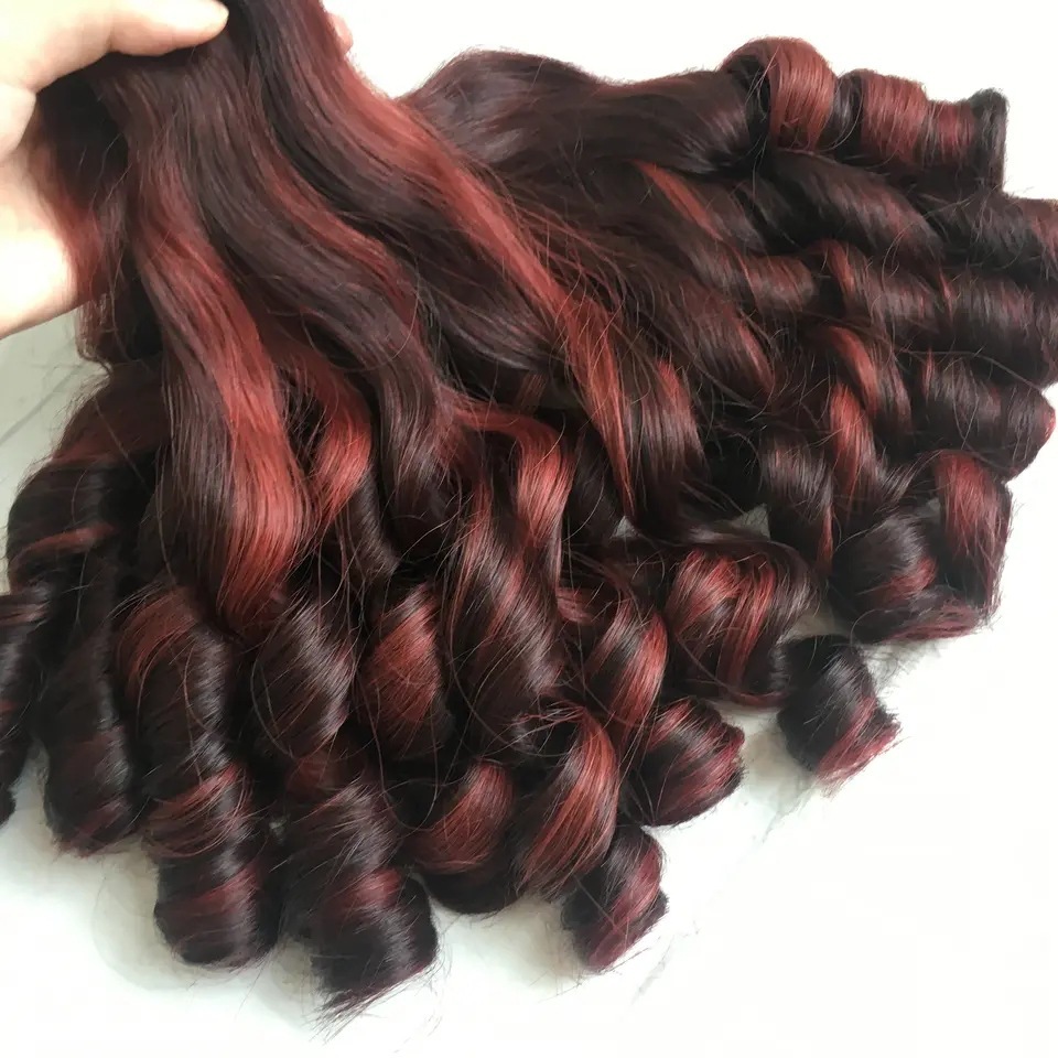 Bouncy Red Highlight Curly No Shedding No Tangle Funmi Human Hair