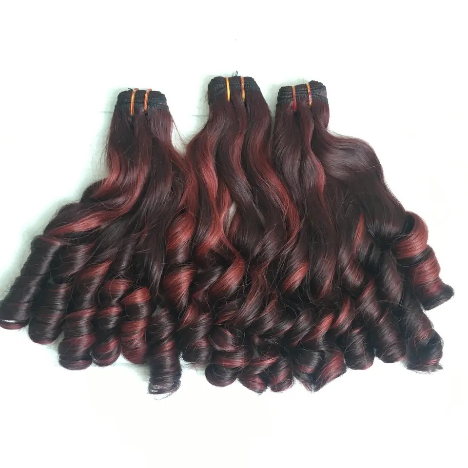 Bouncy Red Highlight Curly No Shedding No Tangle Funmi Human Hair
