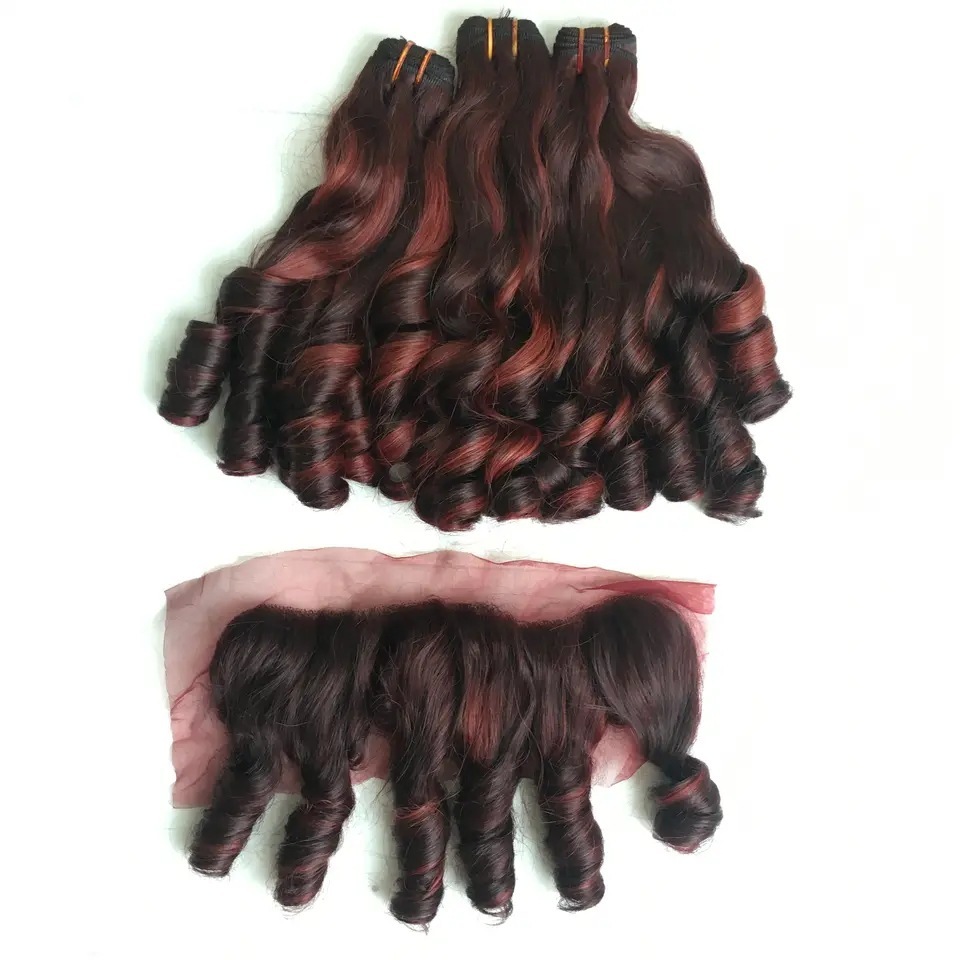 Bouncy Red Highlight Curly No Shedding No Tangle Funmi Human Hair