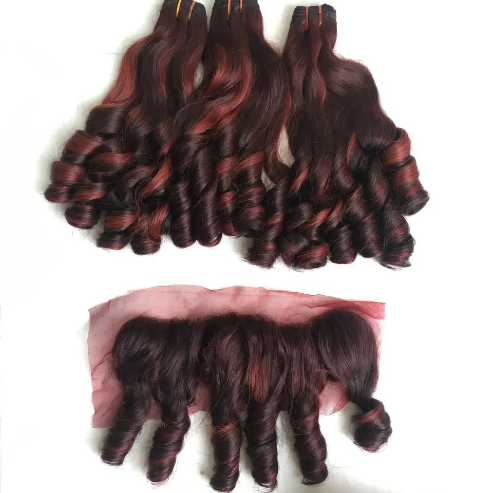 Bouncy Red Highlight Curly No Shedding No Tangle Funmi Human Hair