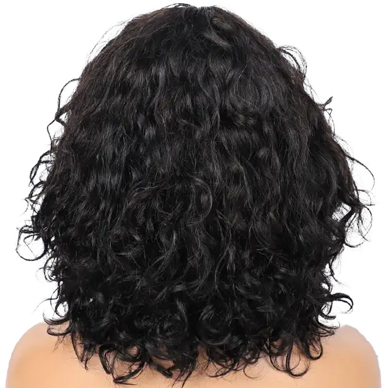 4/27 Piano Color 100% Human Hair Water Wave Machine Made Short Wig With Curly Bang