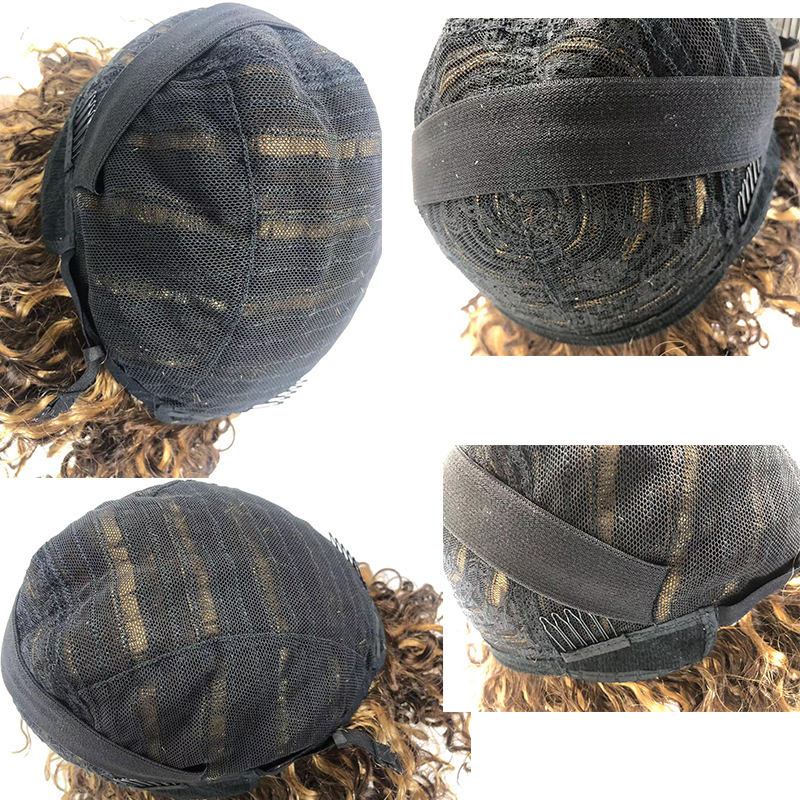 4/27 Piano Color 100% Human Hair Water Wave Machine Made Short Wig With Curly Bang