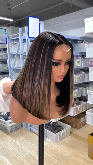 P1b/8Highlight 2*6 kim closure BOB Human Hair Wig