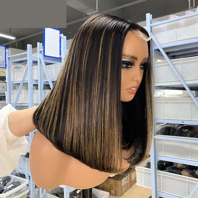 P1b/8Highlight 2*6 kim closure BOB Human Hair Wig