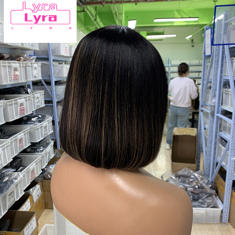 None Lace Machine Made P1b/8Highlight Straight Bob Bang Human Hair wigs