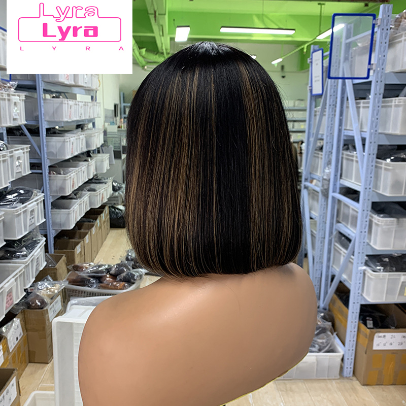 None Lace Machine Made P1b/8Highlight Straight Bob Bang Human Hair wigs