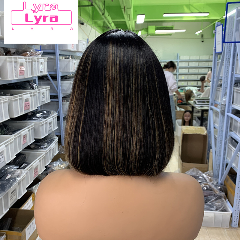 None Lace Machine Made P1b/8Highlight Straight Bob Bang Human Hair wigs