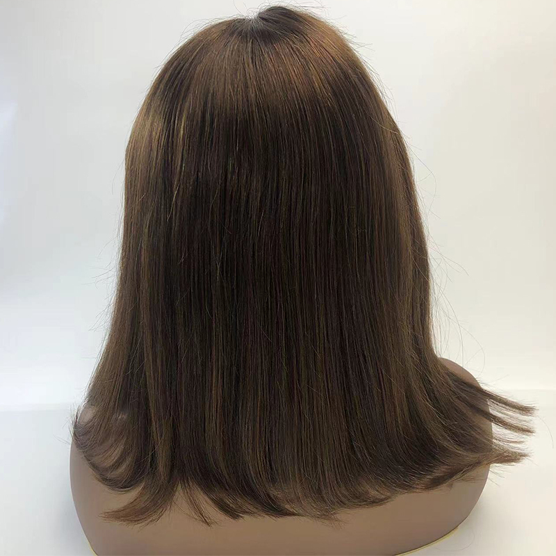 180% 4*4 Lace Double Drawn Bob Wig Brown with Blonde Highlight Human Hair Wig