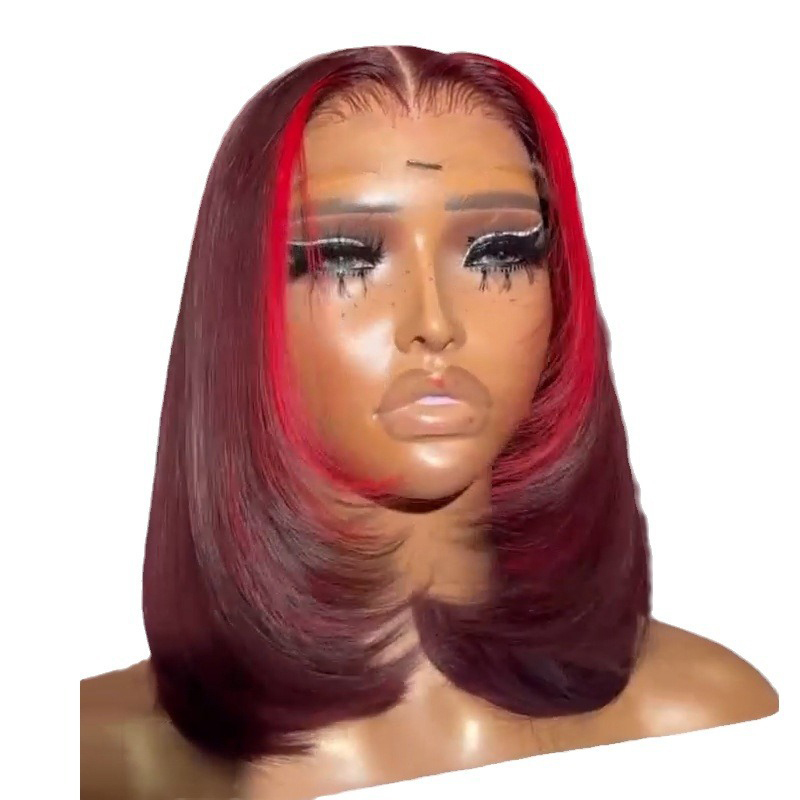 Short Bob Wig 99J Burgundy With Red Human Hair Wigs