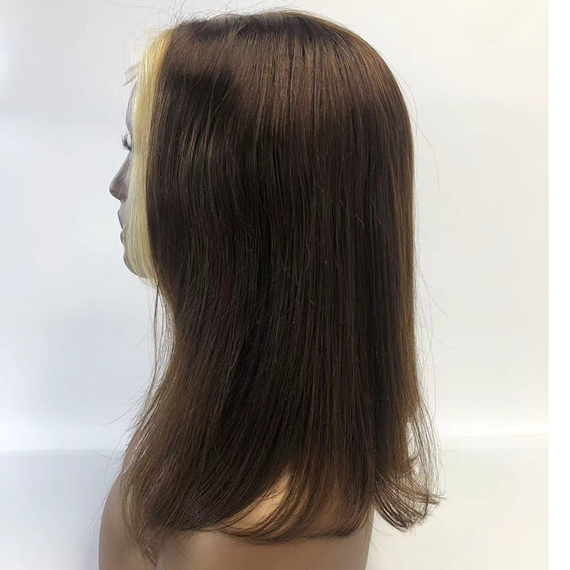 180% 4*4 Lace Double Drawn Bob Wig Brown with Blonde Highlight Human Hair Wig