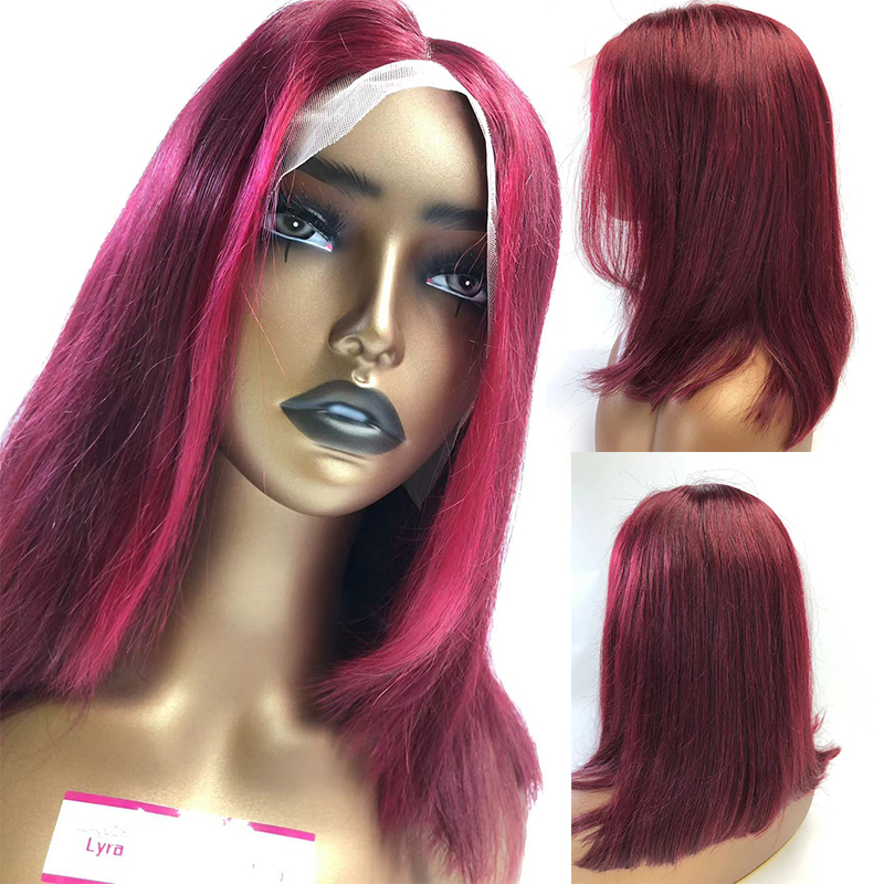 Short Bob Wig 99J Burgundy With Red Human Hair Wigs
