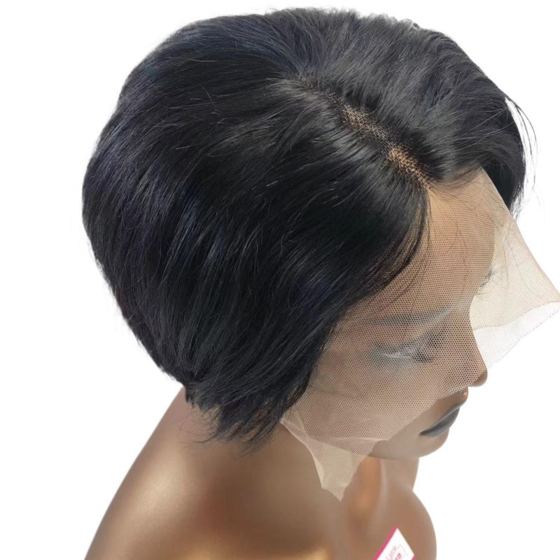 100% Human hair Short Pixie Wig T Part Side Part Short Wig