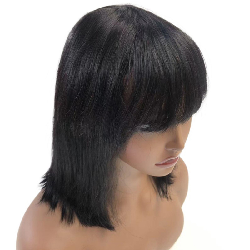 Human hair Fringe Bob Wig Machine Made Bob Wig With Bang