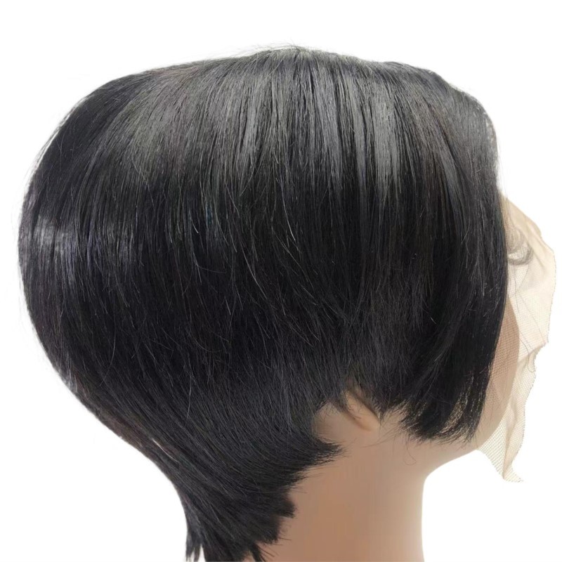 100% Human hair Short Pixie Wig T Part Side Part Short Wig