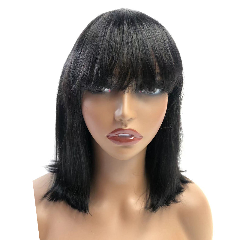 Human hair Fringe Bob Wig Machine Made Bob Wig With Bang