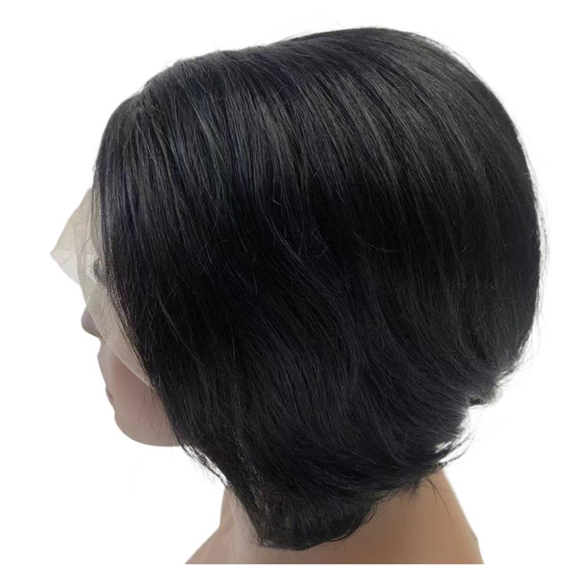 100% Human hair Short Pixie Wig T Part Side Part Short Wig