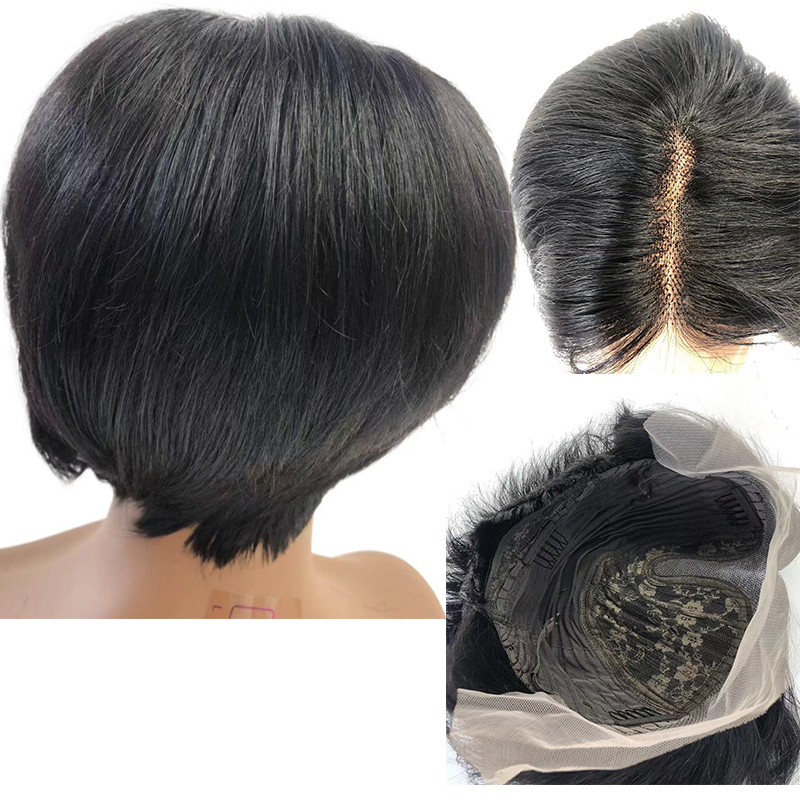 100% Human hair Short Pixie Wig T Part Side Part Short Wig