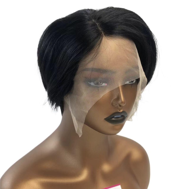 100% Human hair Short Pixie Wig T Part Side Part Short Wig