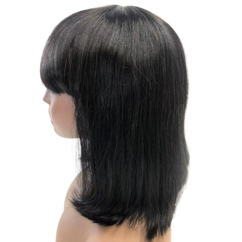 Human hair Fringe Bob Wig Machine Made Bob Wig With Bang