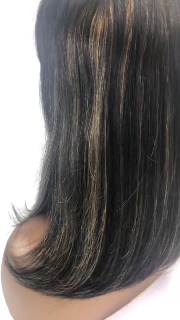 None Lace Machine Made P1b/8Highlight Straight Human Hair Bob wigs With Bang