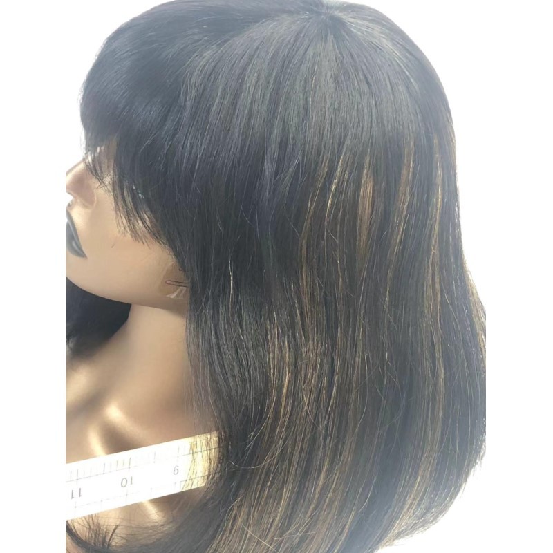 None Lace Machine Made P1b/8Highlight Straight Human Hair Bob wigs With Bang