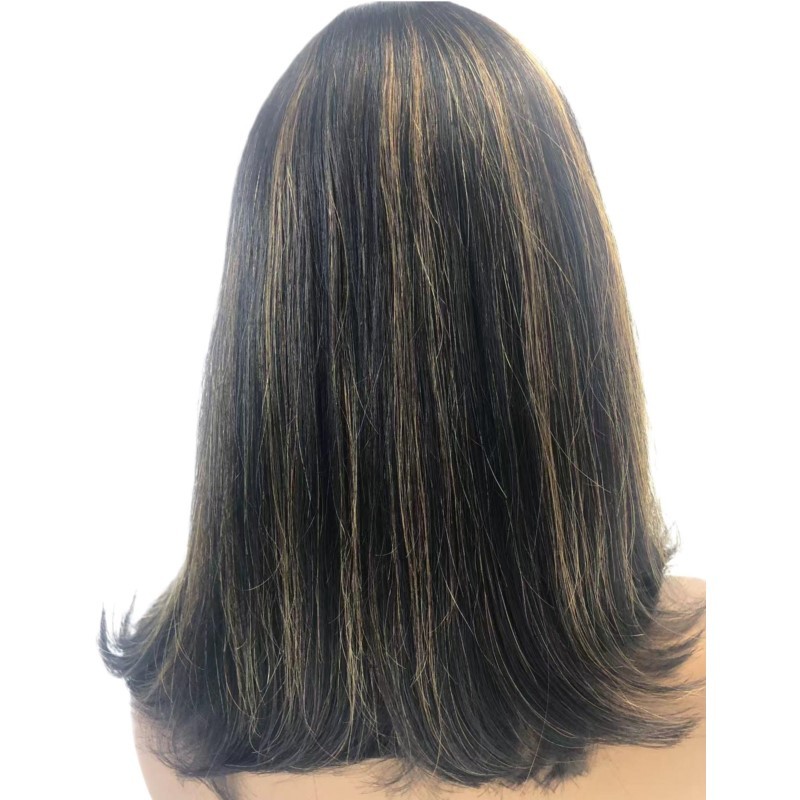 None Lace Machine Made P1b/8Highlight Straight Human Hair Bob wigs With Bang