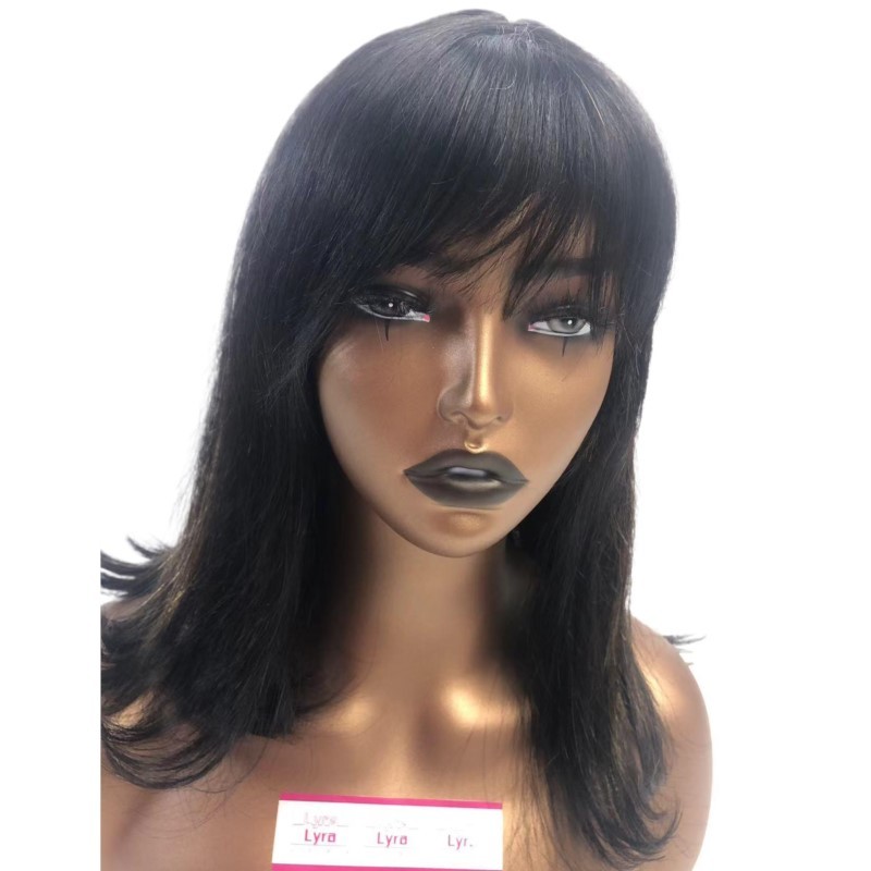 None Lace Machine Made P1b/8Highlight Straight Human Hair Bob wigs With Bang