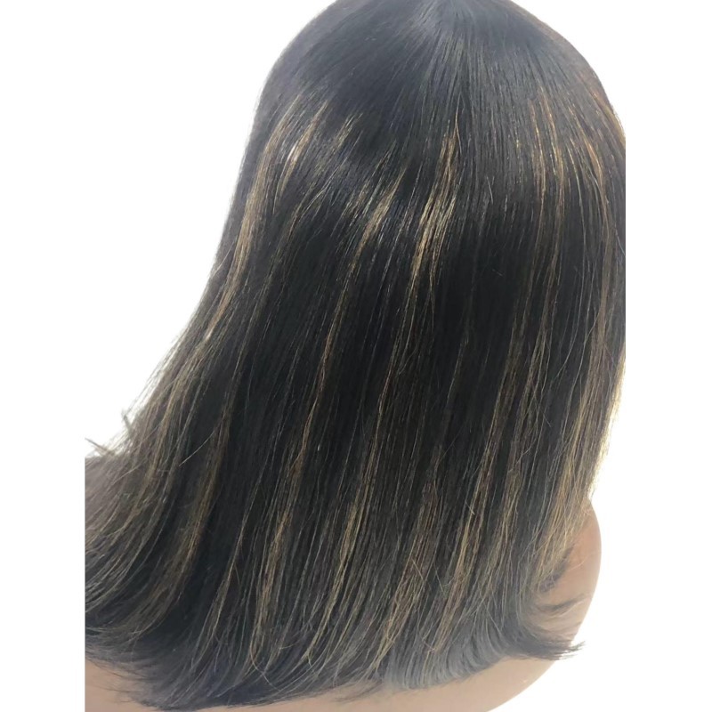 None Lace Machine Made P1b/8Highlight Straight Human Hair Bob wigs With Bang