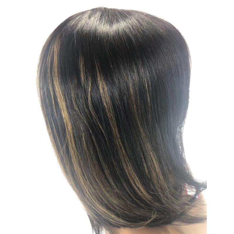 None Lace Machine Made P1b/8Highlight Straight Human Hair Bob wigs With Bang