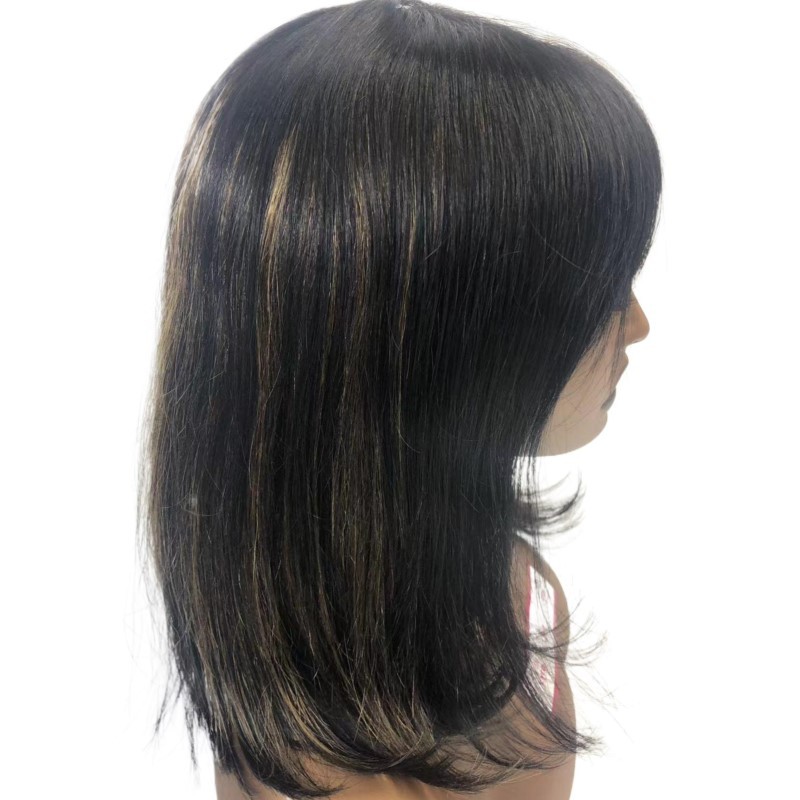 None Lace Machine Made P1b/8Highlight Straight Human Hair Bob wigs With Bang