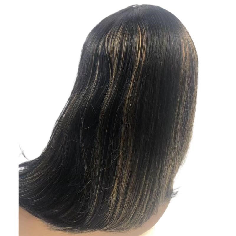 None Lace Machine Made P1b/8Highlight Straight Human Hair Bob wigs With Bang