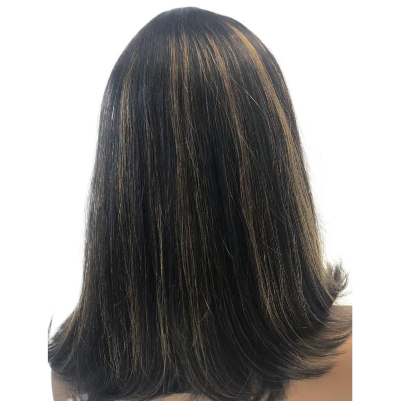 None Lace Machine Made P1b/8Highlight Straight Human Hair Bob wigs With Bang
