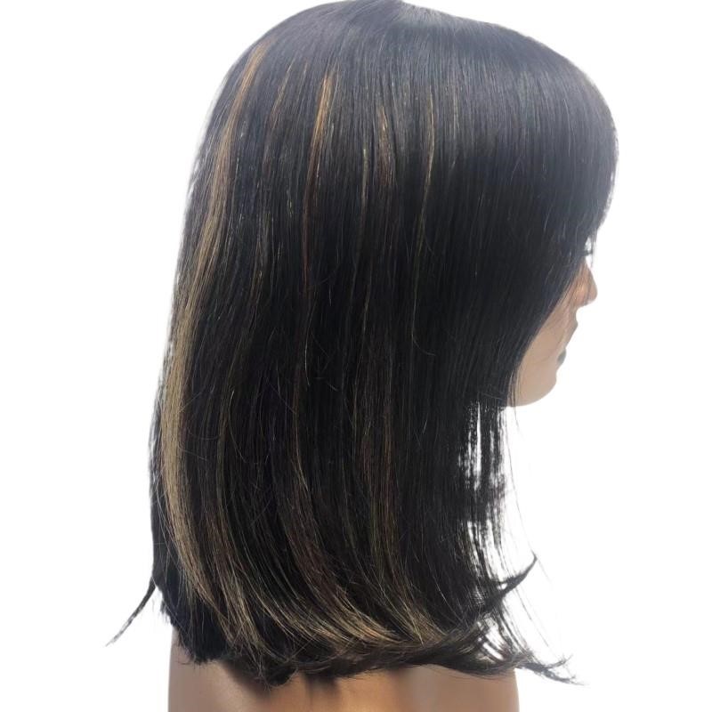 None Lace Machine Made P1b/8Highlight Straight Human Hair Bob wigs With Bang