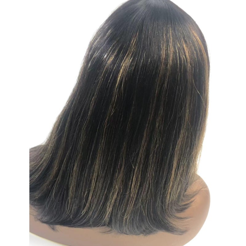 None Lace Machine Made P1b/8Highlight Straight Human Hair Bob wigs With Bang