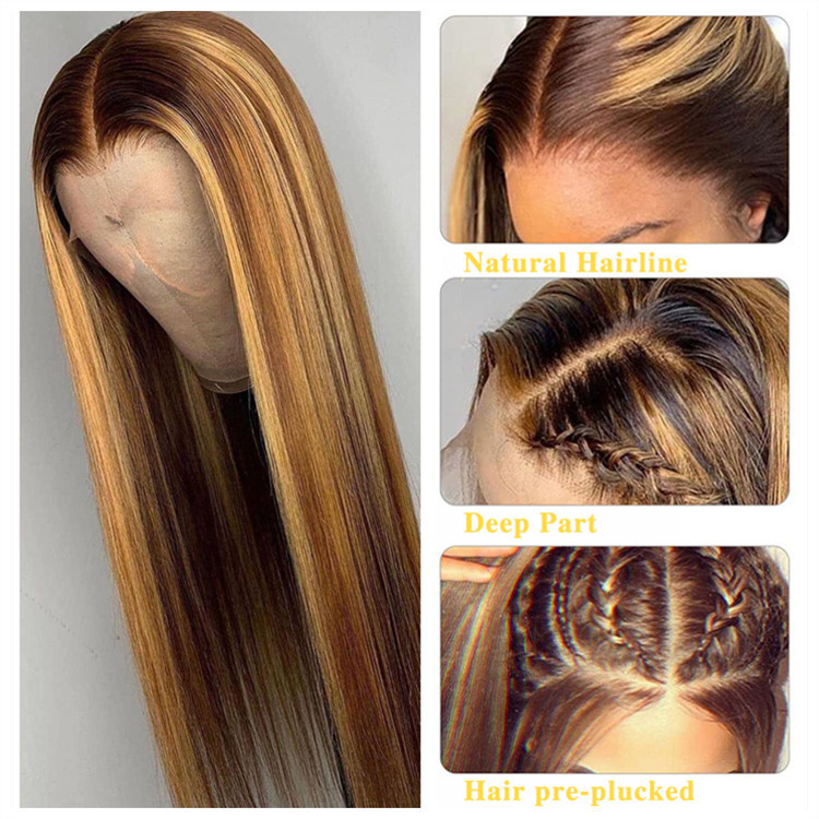 P4/27 13*4 Front Lace Piano Human hair Wigs