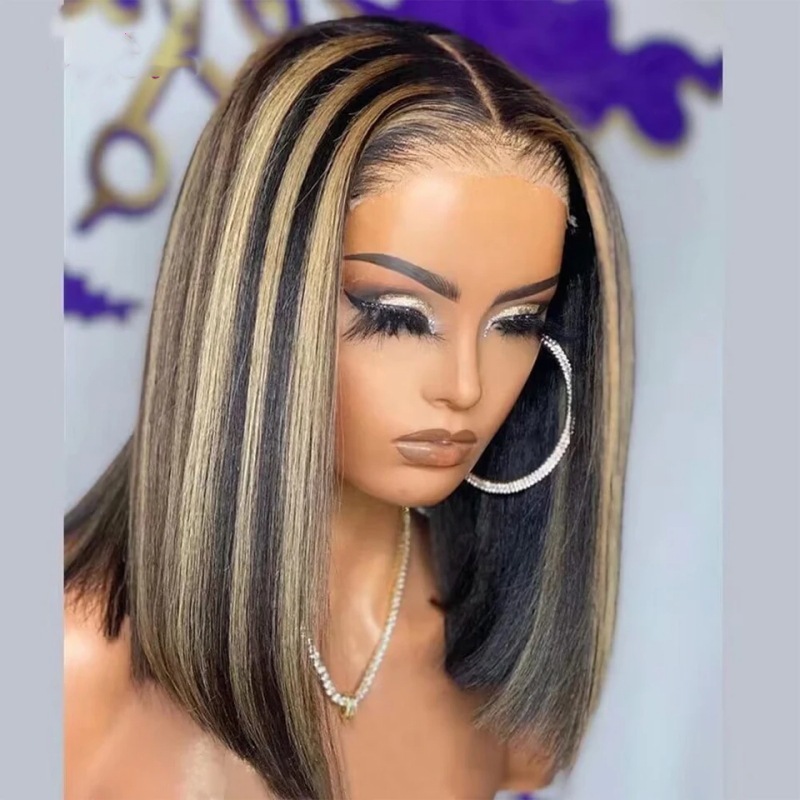 10A Grey13*4 Frontal Piano 100% Human Hair Bob Wig