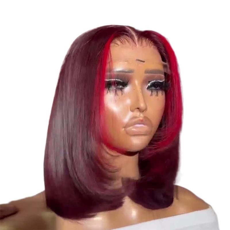 Short Bob Wig 99J Burgundy With Red Human Hair Wigs