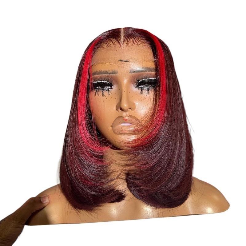 Short Bob Wig 99J Burgundy With Red Human Hair Wigs
