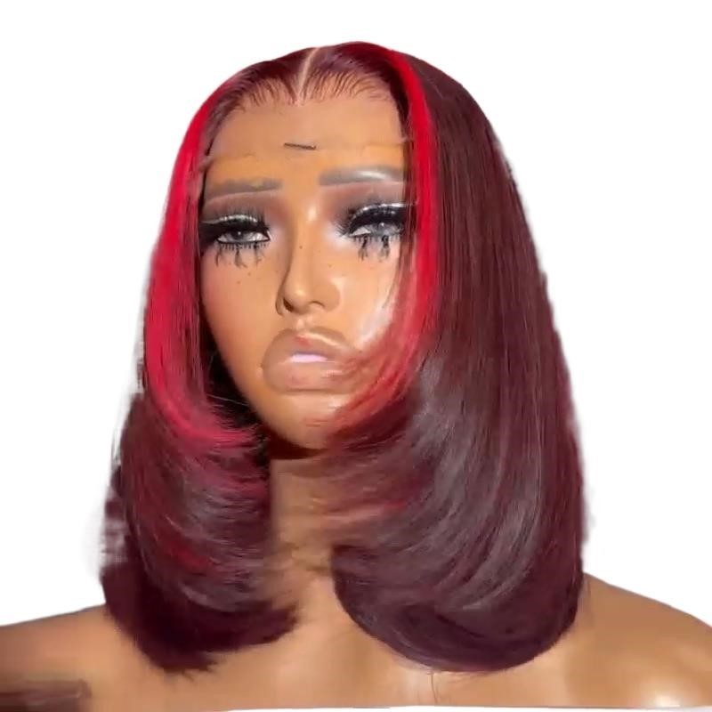 Short Bob Wig 99J Burgundy With Red Human Hair Wigs