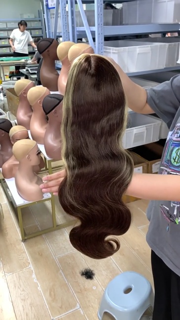 4*4 Closure Wig Color 4 Hightlight 27 Body Wave Staight 100% Human Hair Wigs