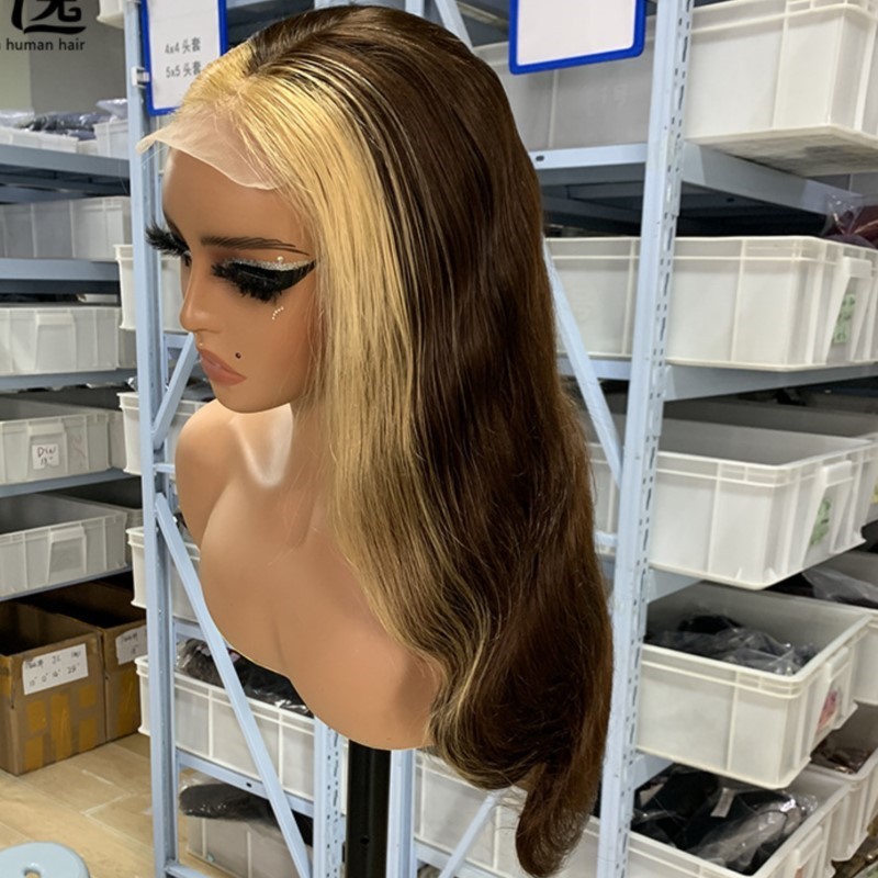 4*4 Closure Wig Color 4 Hightlight 27 Body Wave Staight 100% Human Hair Wigs