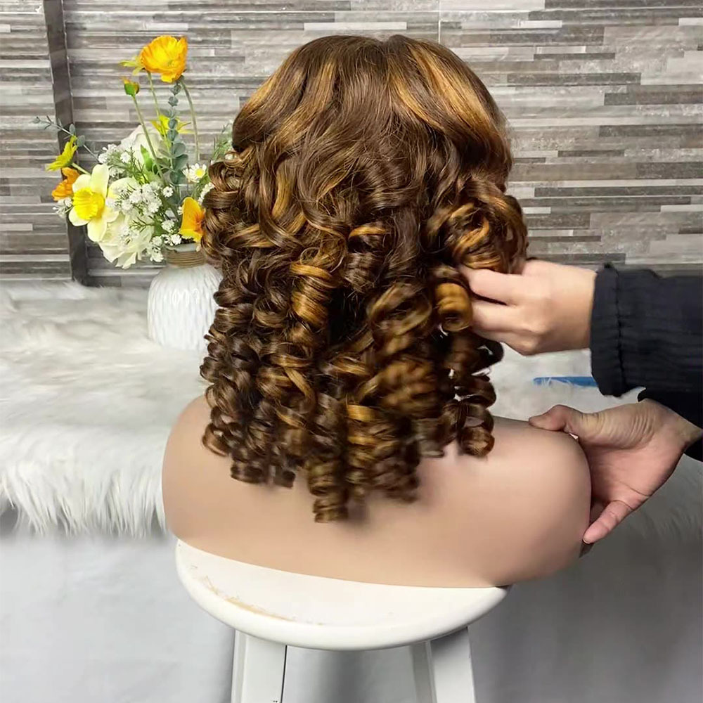 Ready to go glueless wigs human hair pre plucked Loose 5x5 Lace Front Big Glueless Bouncy Curl Wigs Human Hair