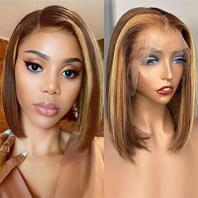 13x4 Lace Front Bob Wigs Human Hair Pre-Plucked HD Transparent Lace Frontal Wig 180% Density Glueless blonde Bob Hairstyle P4/27