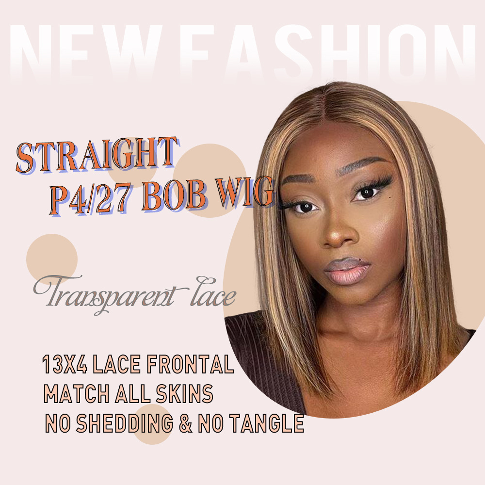 13x4 Lace Front Bob Wigs Human Hair Pre-Plucked HD Transparent Lace Frontal Wig 180% Density Glueless blonde Bob Hairstyle P4/27