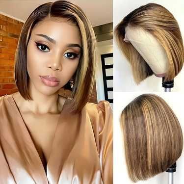 13x4 Lace Front Bob Wigs Human Hair Pre-Plucked HD Transparent Lace Frontal Wig 180% Density Glueless blonde Bob Hairstyle P4/27