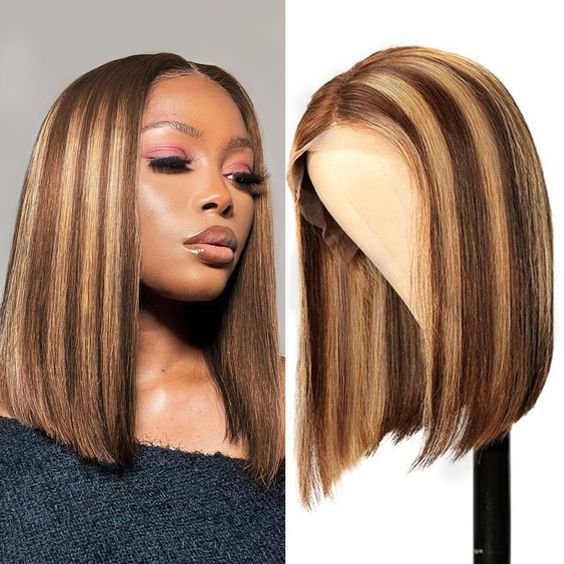 13x4 Lace Front Bob Wigs Human Hair Pre-Plucked HD Transparent Lace Frontal Wig 180% Density Glueless blonde Bob Hairstyle P4/27