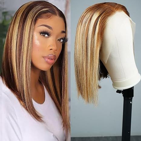 13x4 Lace Front Bob Wigs Human Hair Pre-Plucked HD Transparent Lace Frontal Wig 180% Density Glueless blonde Bob Hairstyle P4/27