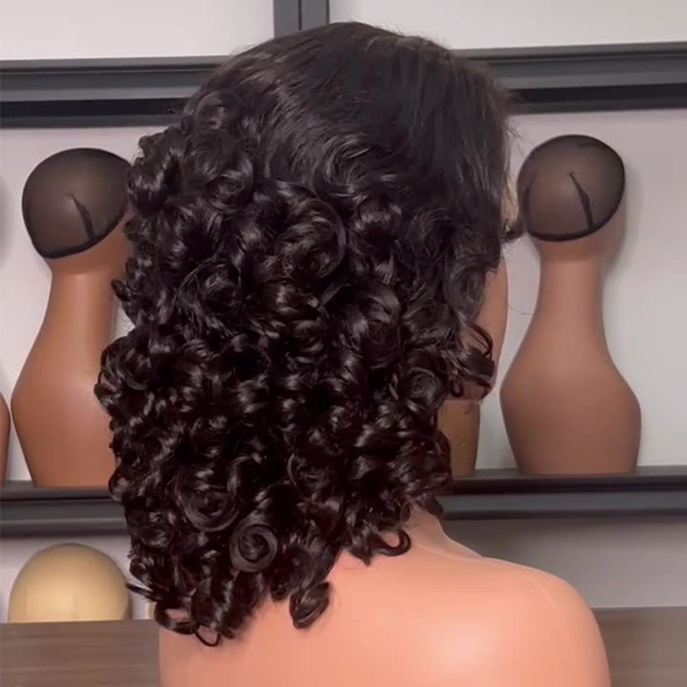 LYRAHAIR 13x4 Lace Front Wig 16inch Spring Curly Human Hair - Pre Plucked Hairline Glueless Wear Brazilian Remy Hair Fumi Style