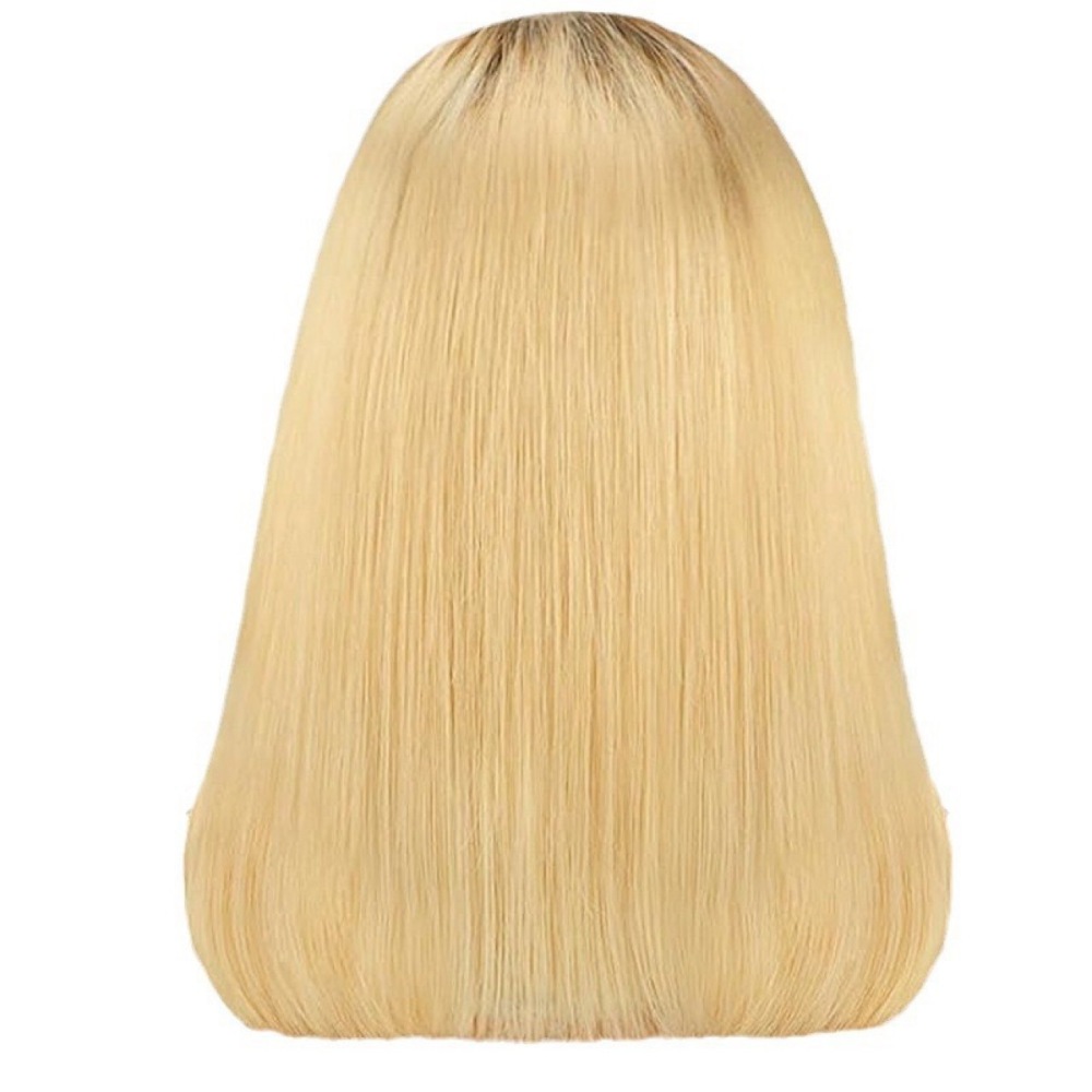 4/613 Blonde Ombre Human Hair Wig 180% Density 13x4 Lace Front Bob Wigs - Pre Plucked Hairline with Baby Hair, Natural Black to Blonde Highlights